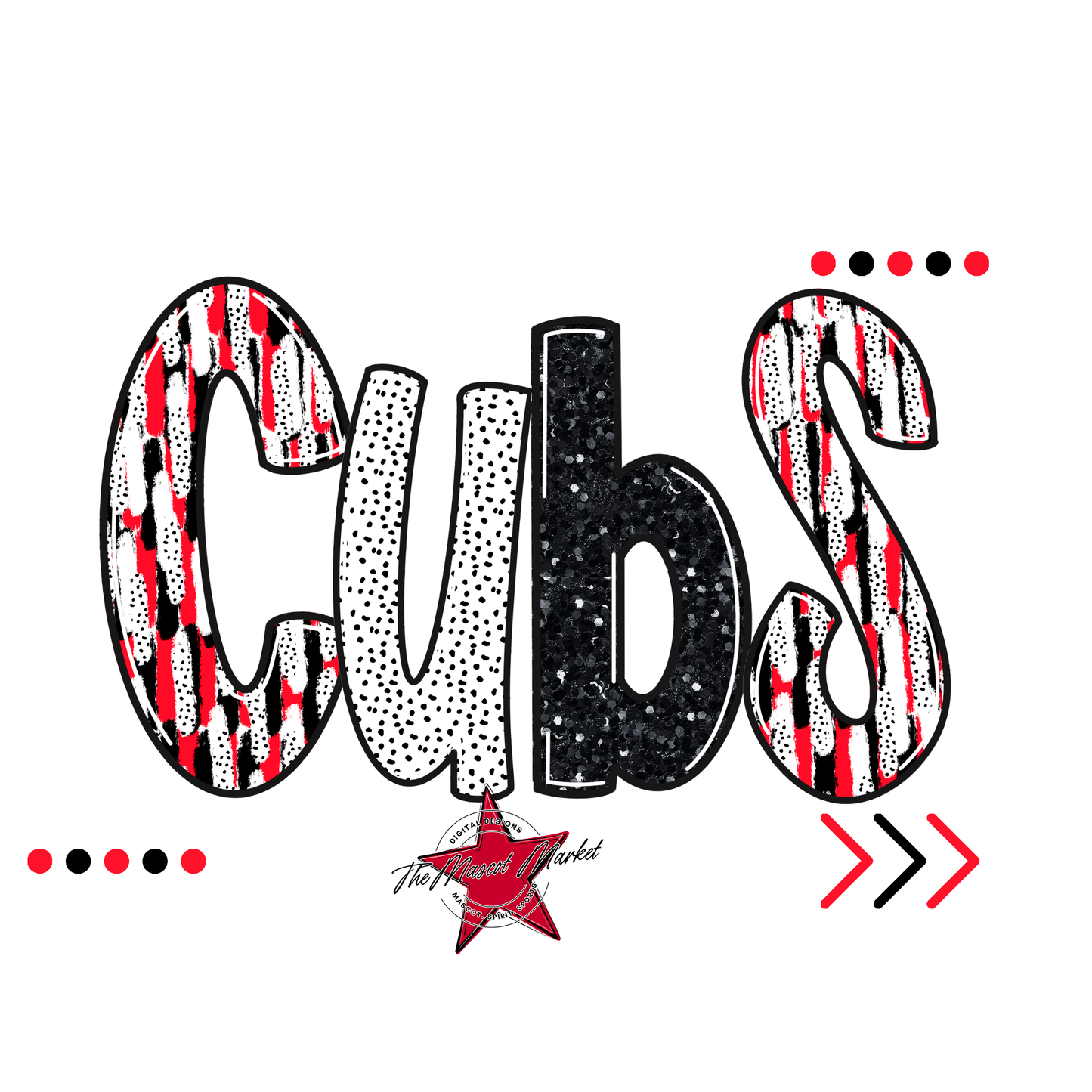 Cubs Brushstroke Alpha w Arrows-Bright Red