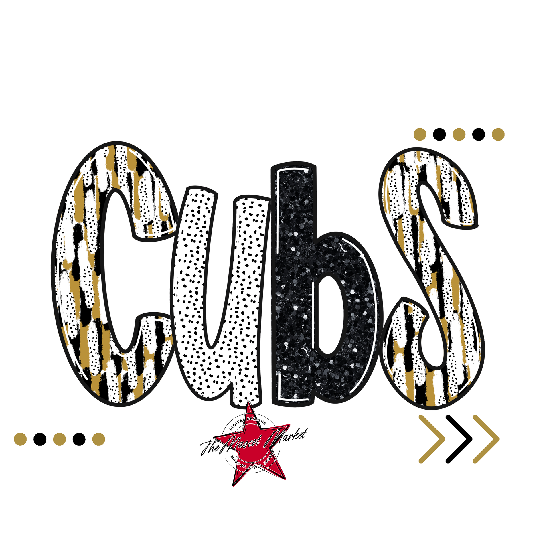 Cubs Brushstroke Alpha w Arrows-Gold
