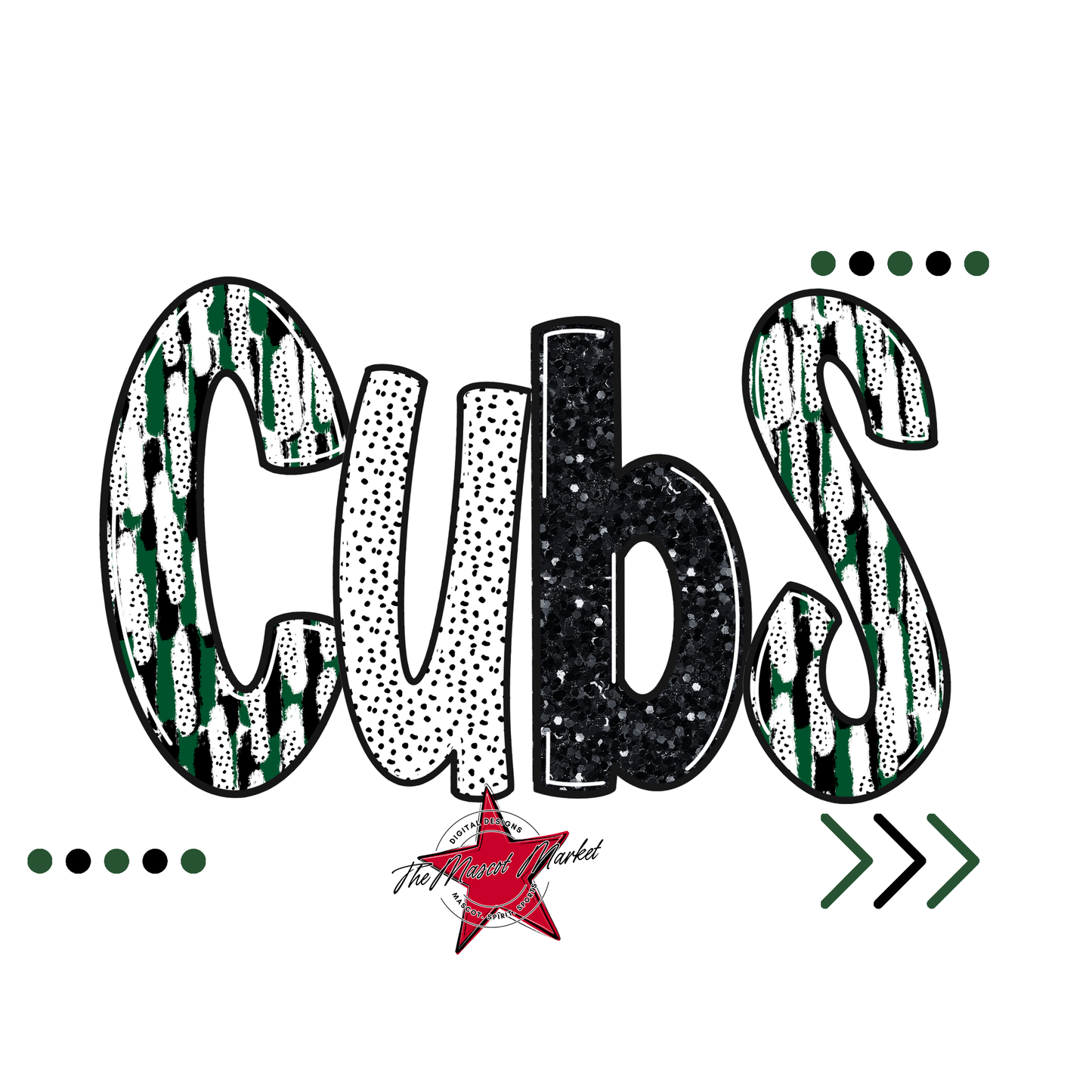 Cubs Brushstroke Alpha w Arrows-Green