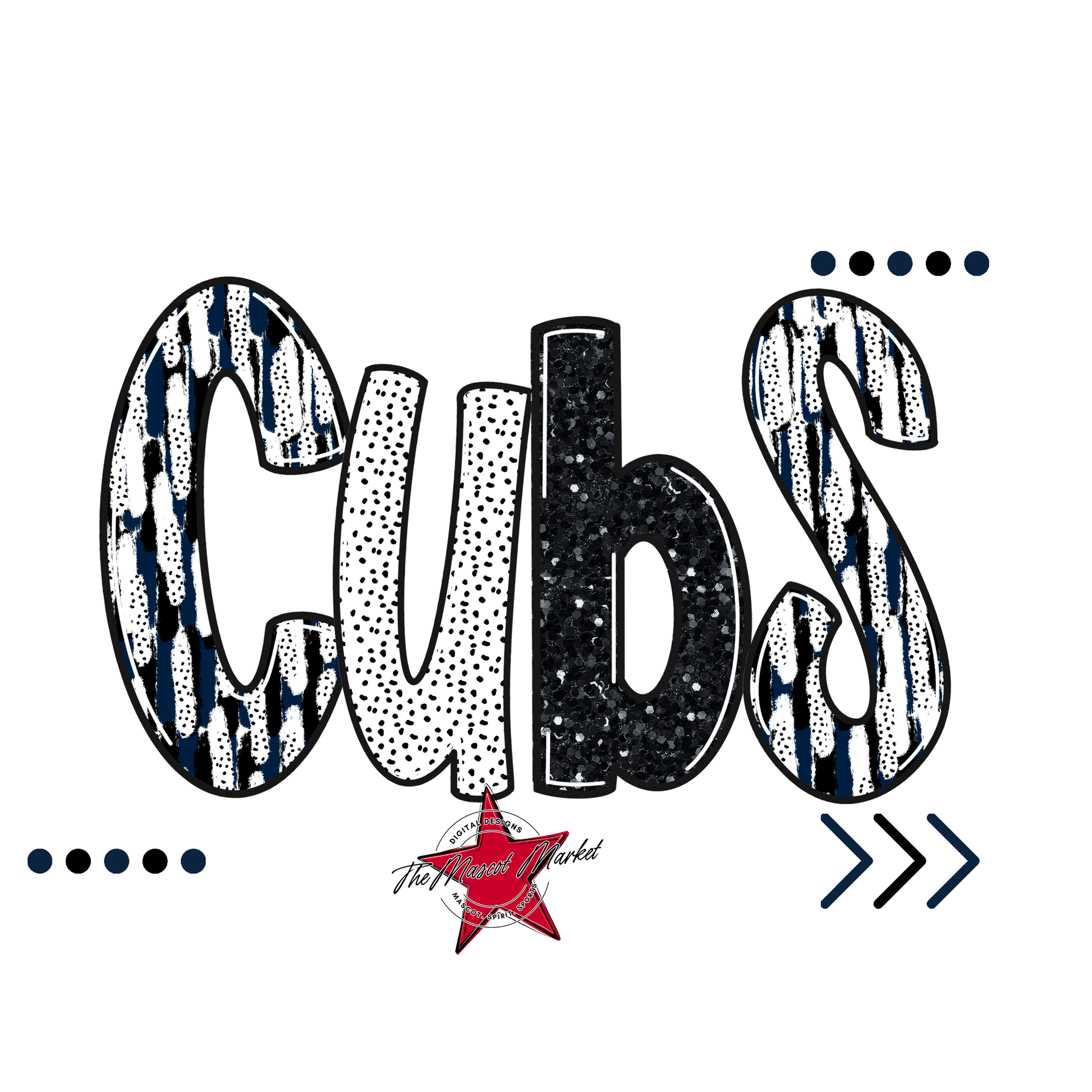 Cubs Brushstroke Alpha w Arrows-Navy