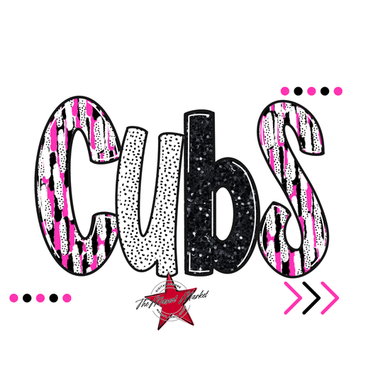Cubs Brushstroke Alpha w Arrows-Pink