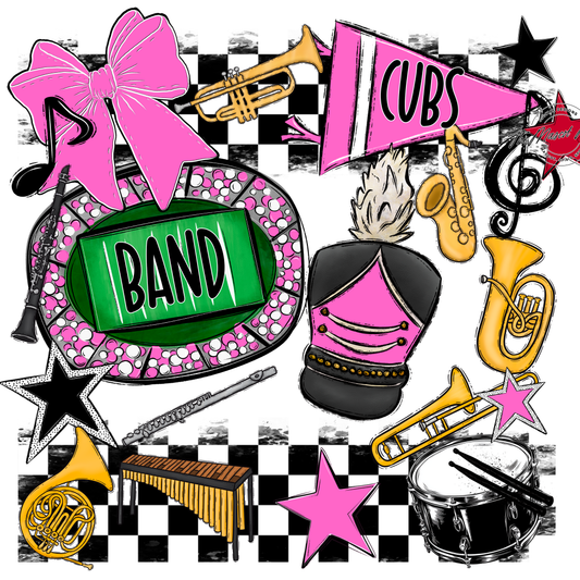 Cubs Checkers Band Spirit Design-Baby Pink