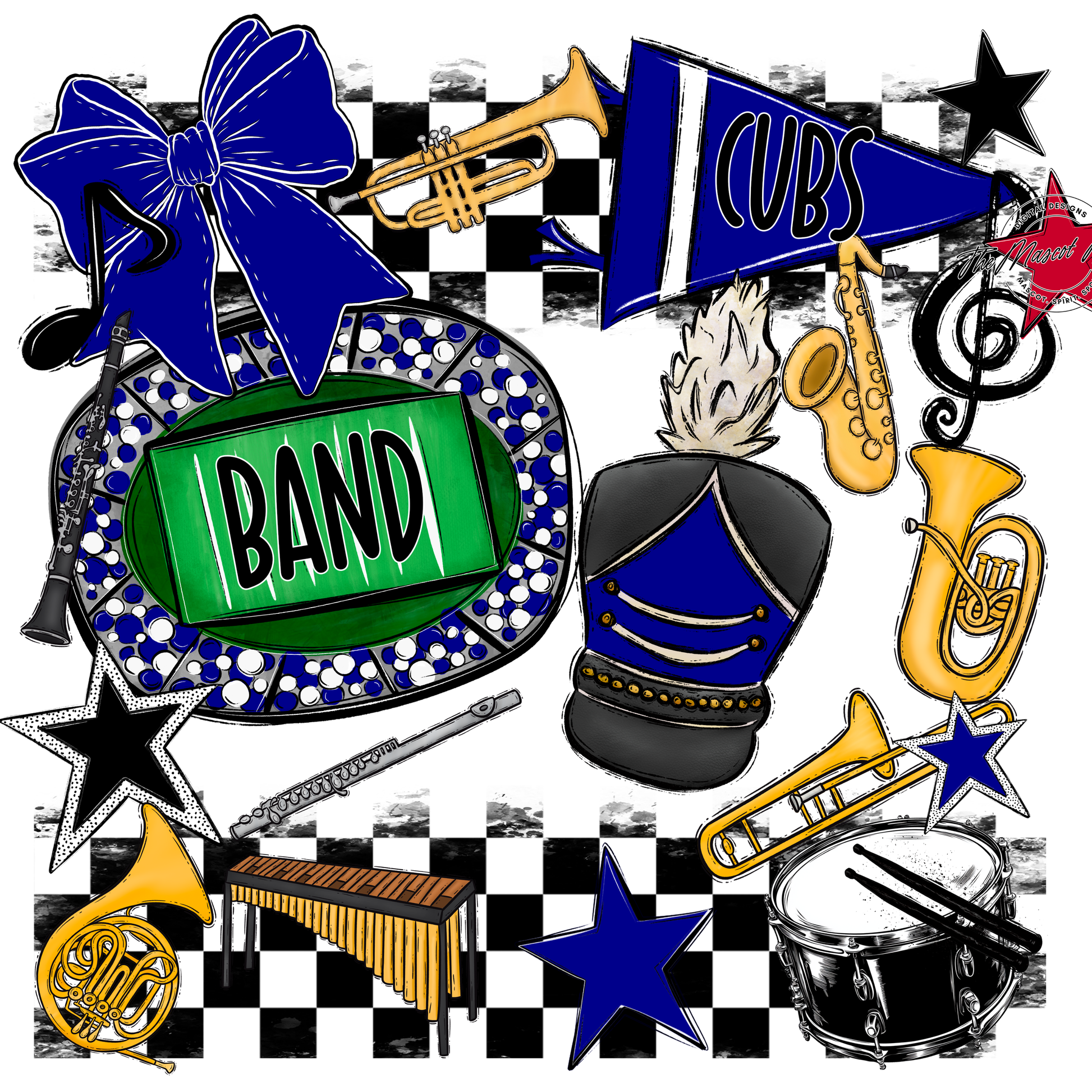 Cubs Checkers Band Spirit Design-Blue