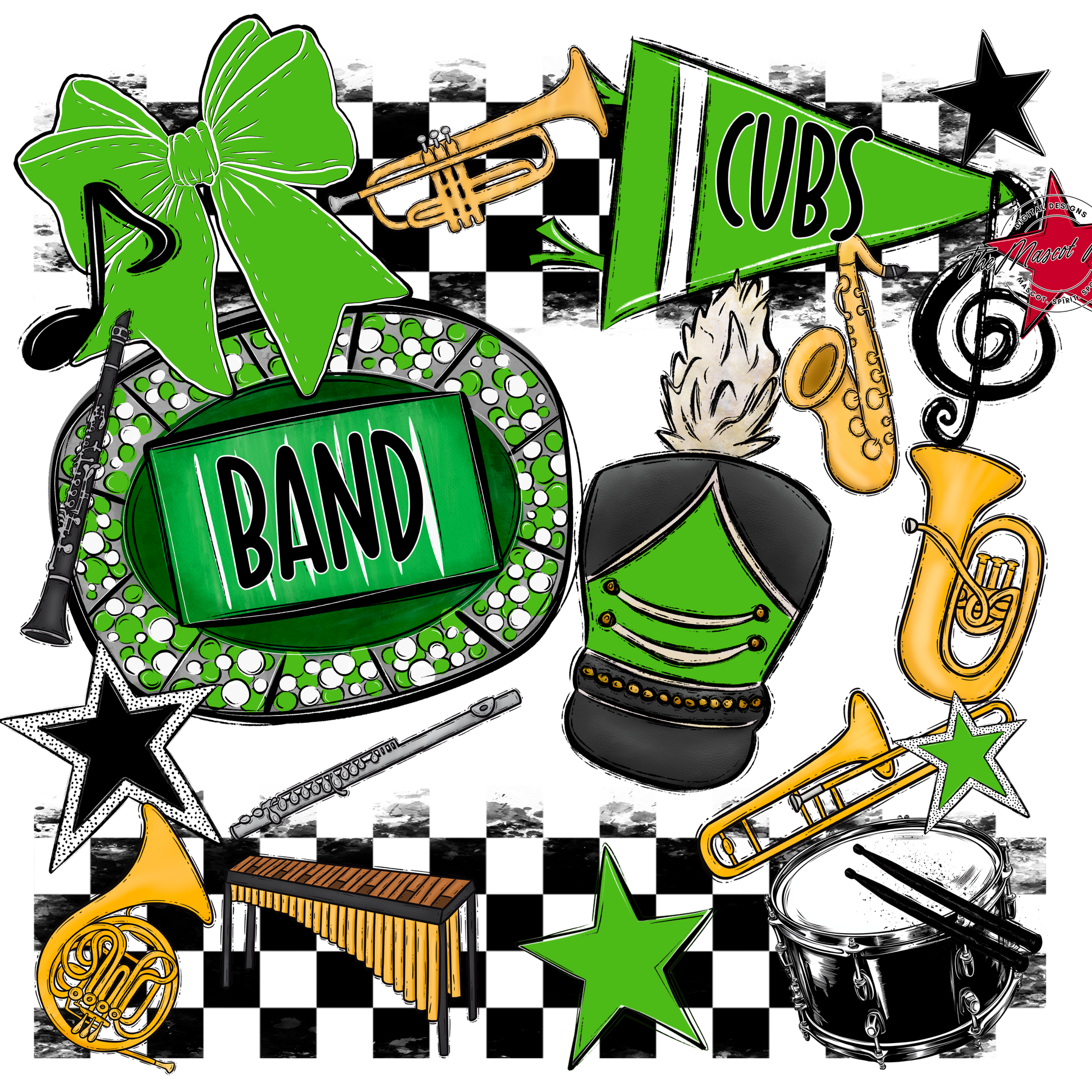 Cubs Checkers Band Spirit Design-Bright Green