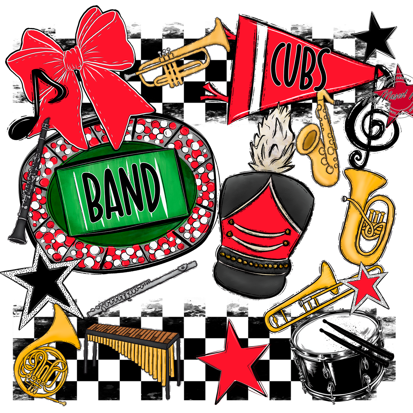 Cubs Checkers Band Spirit Design-Bright Red