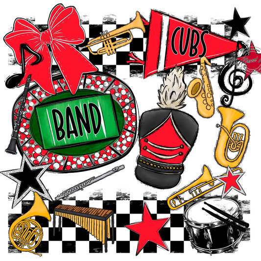 Cubs Checkers Band Spirit Design-Bright Red