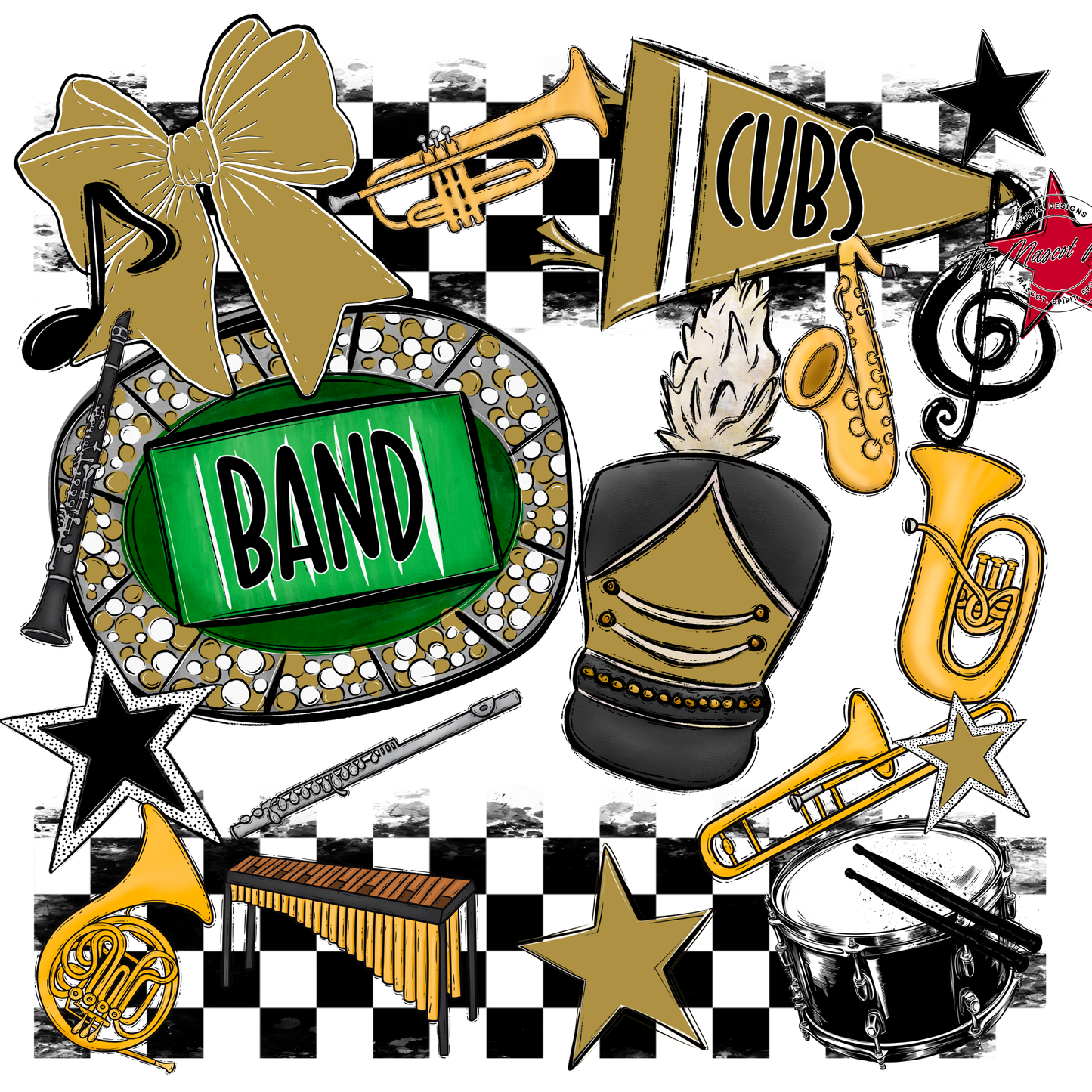 Cubs Checkers Band Spirit Design-Gold