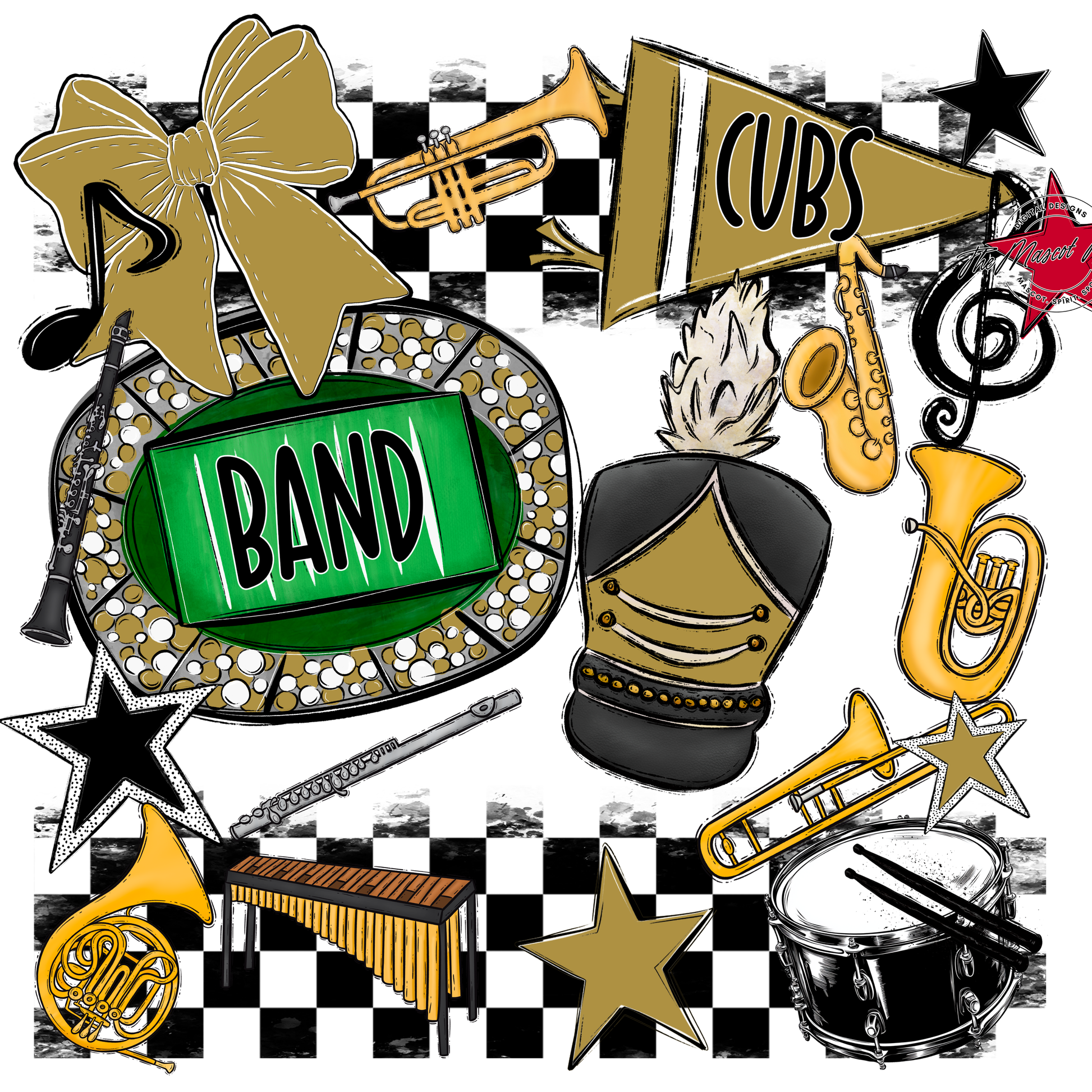 Cubs Checkers Band Spirit Design-Gold