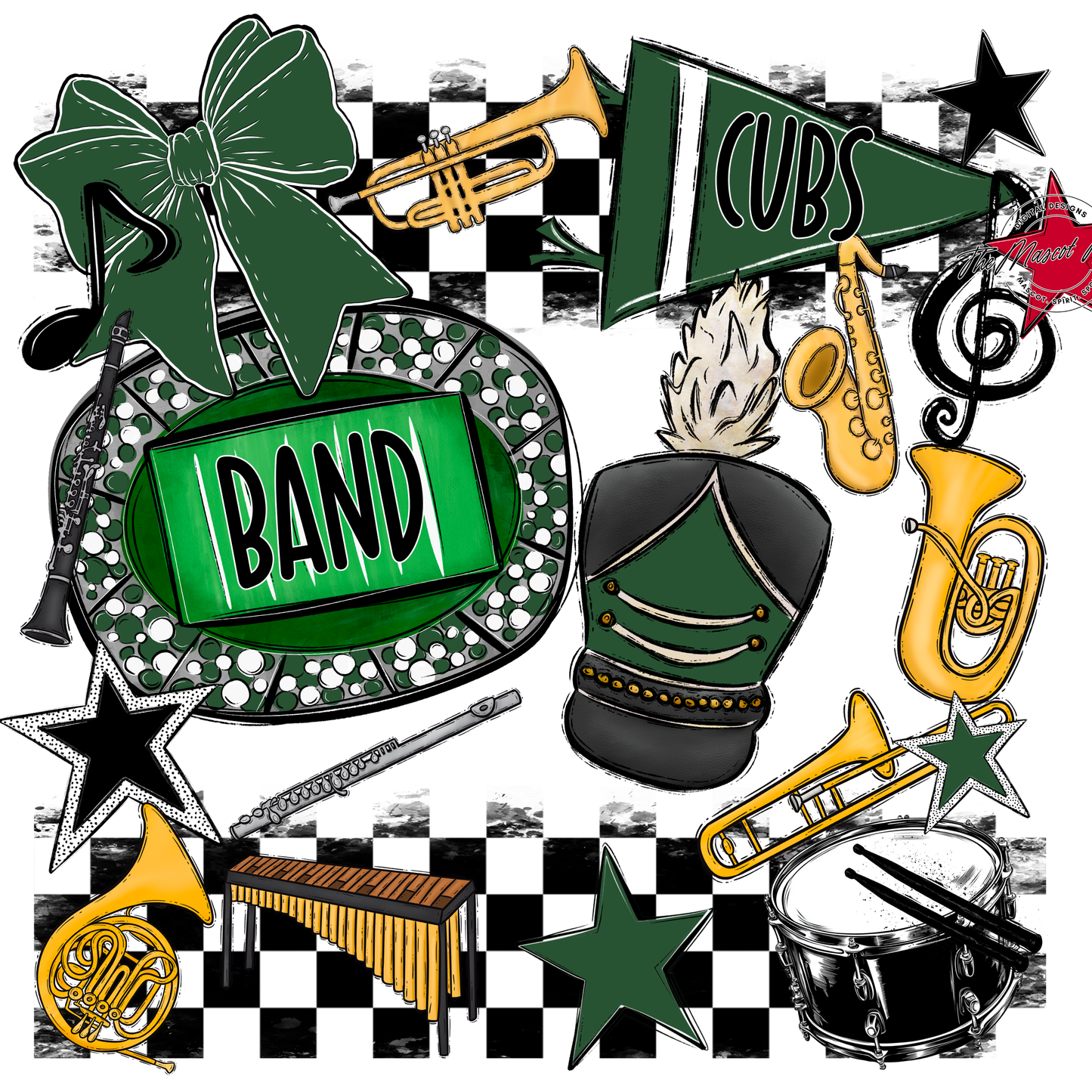 Cubs Checkers Band Spirit Design-Green