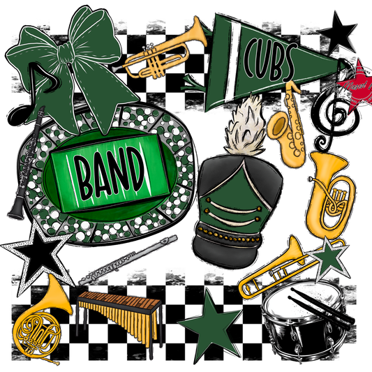 Cubs Checkers Band Spirit Design-Green