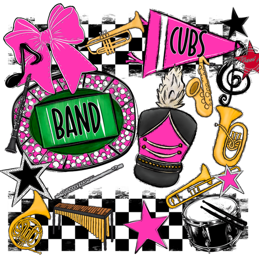 Cubs Checkers Band Spirit Design-Pink