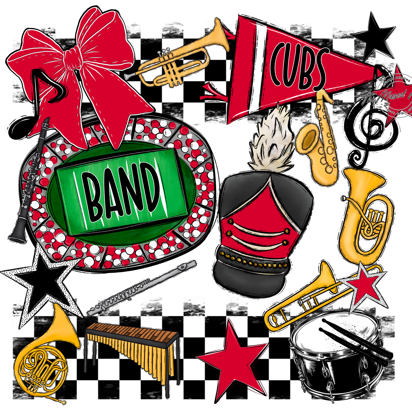 Cubs Checkers Band Spirit Design-Red