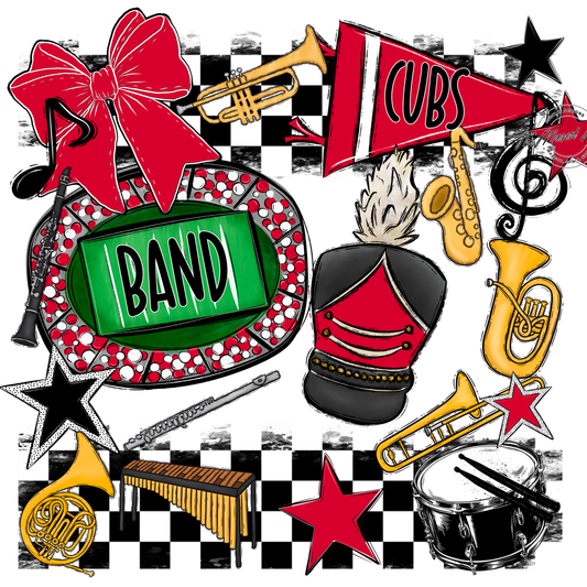 Cubs Checkers Band Spirit Design-Red