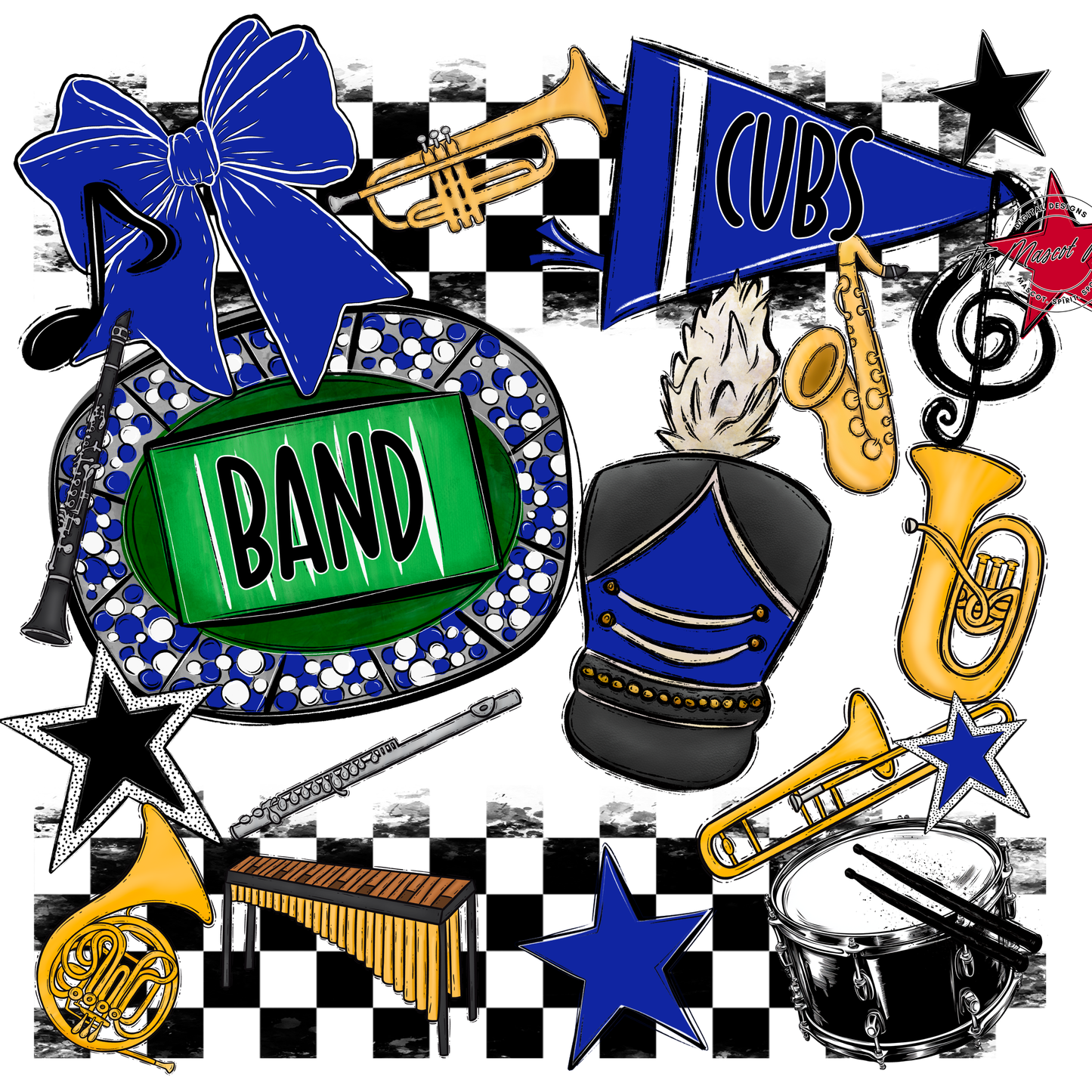Cubs Checkers Band Spirit Design-Royal Blue