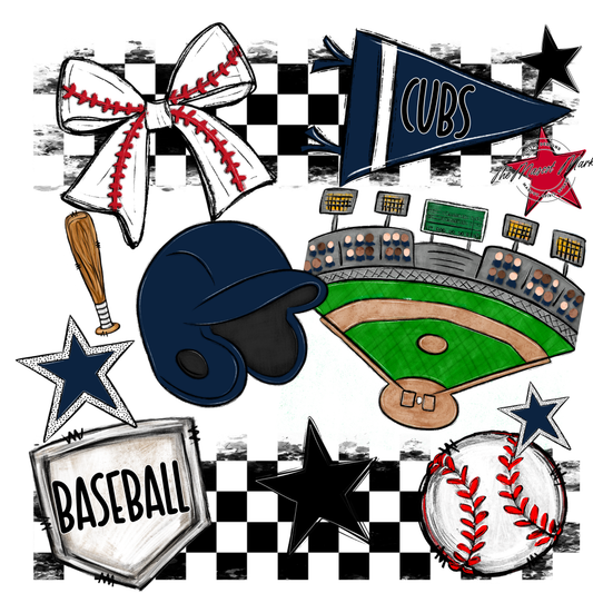 Cubs Checkers Baseball Spirit Design-Navy