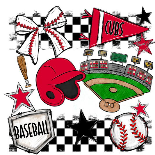 Cubs Checkers Baseball Spirit Design-Red