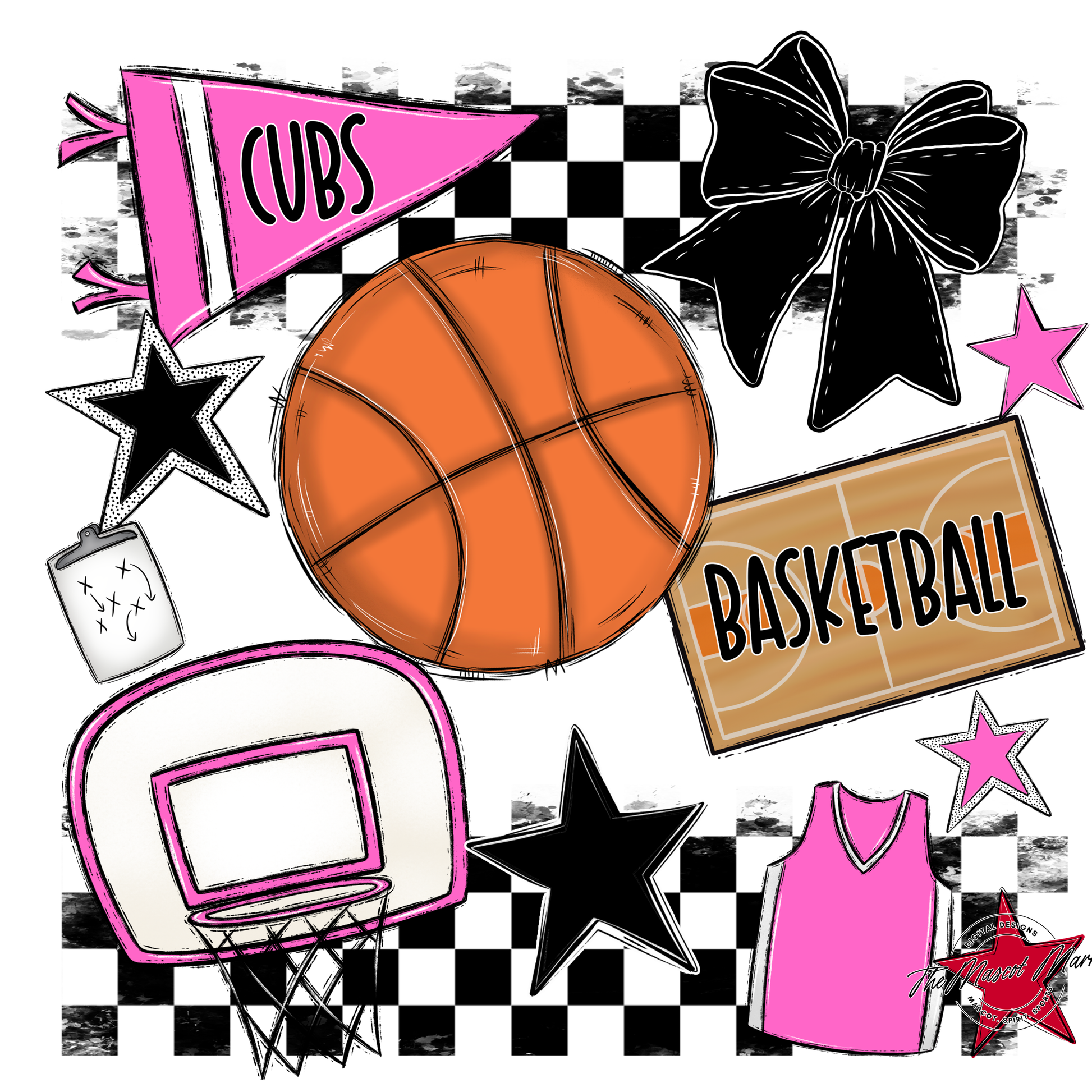 Cubs Checkers Basketball Spirit Design-Baby Pink