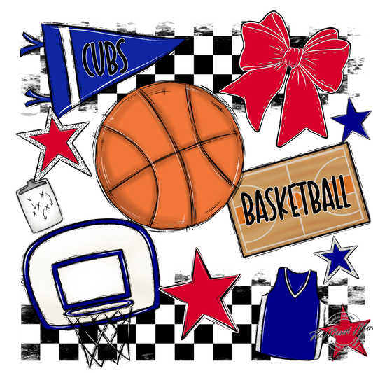Cubs Checkers Basketball Spirit Design-Blue-Red