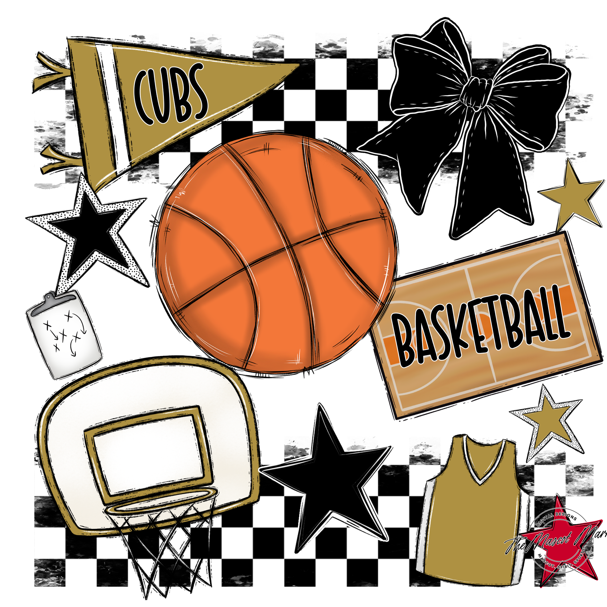 Cubs Checkers Basketball Spirit Design-Gold