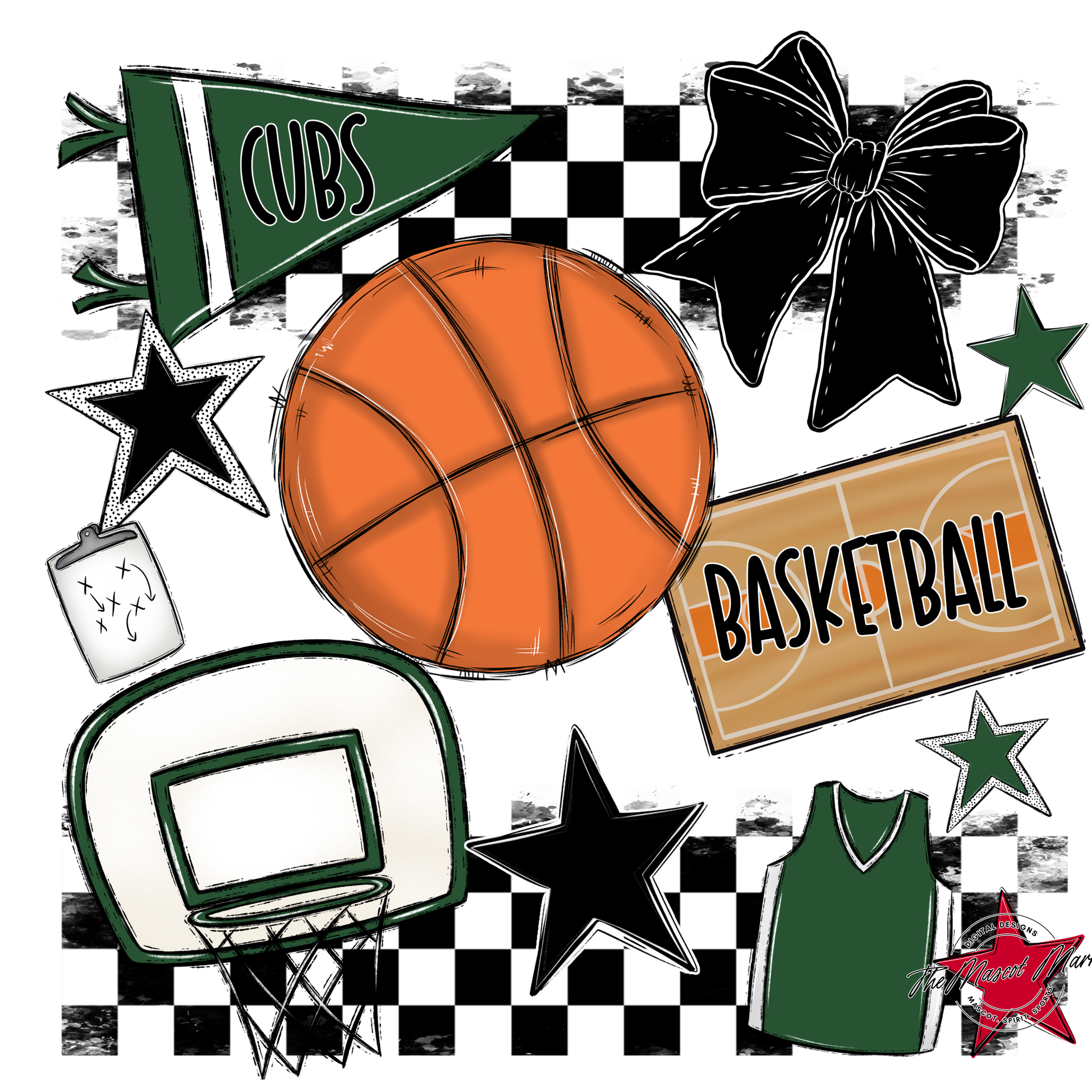 Cubs Checkers Basketball Spirit Design-Green