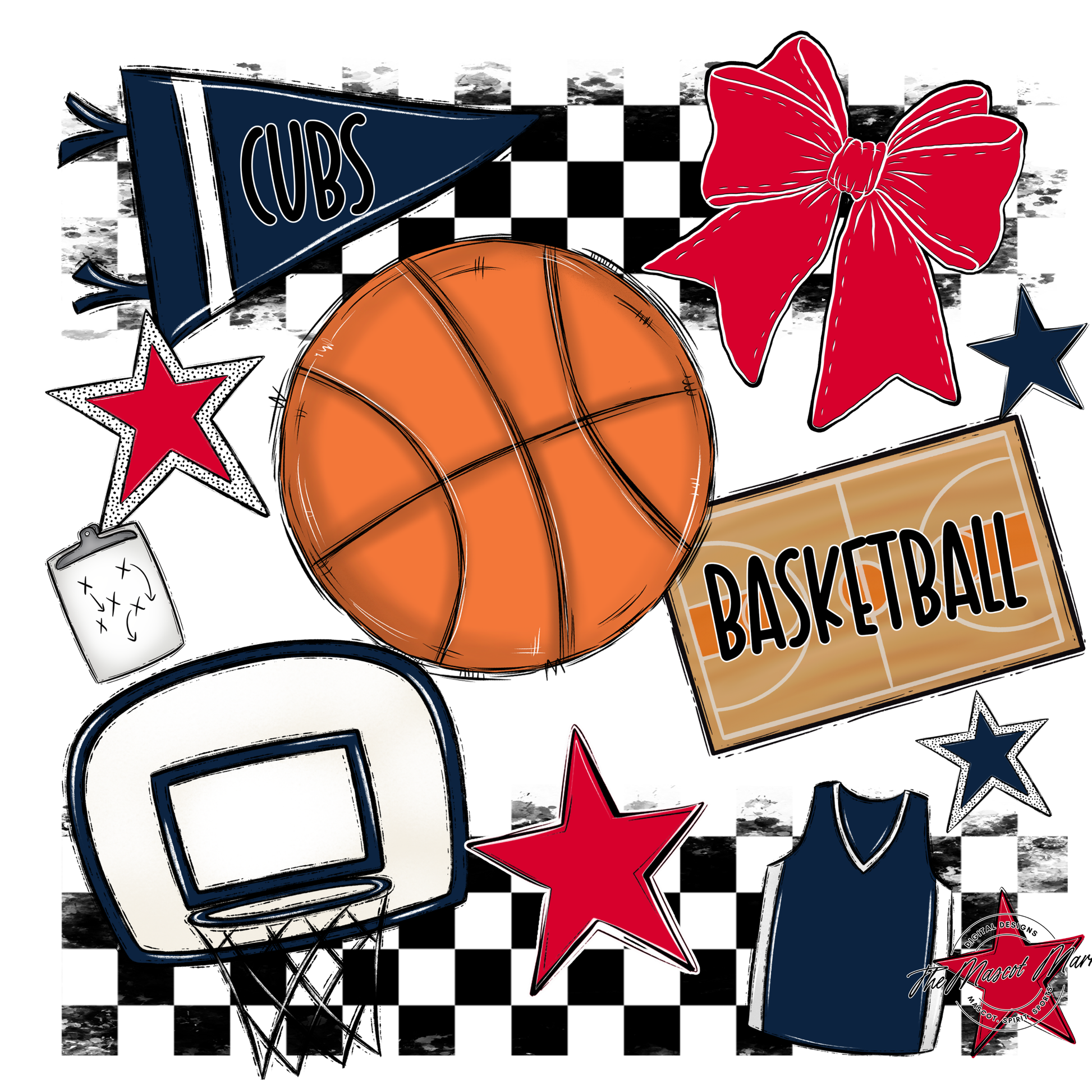 Cubs Checkers Basketball Spirit Design-Navy-Red
