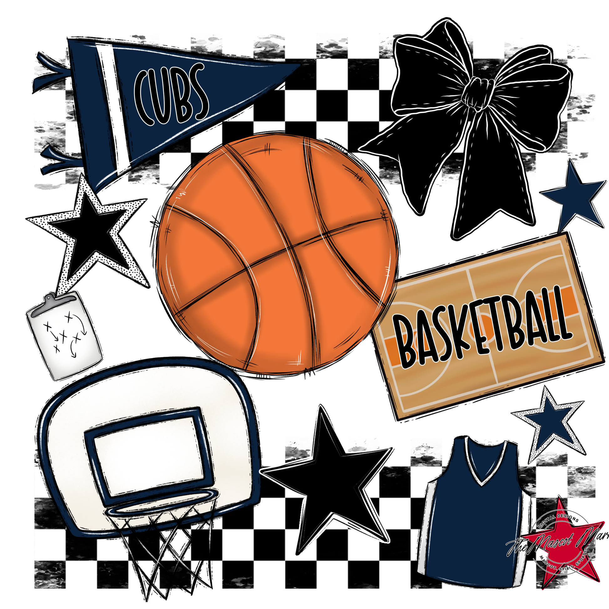 Cubs Checkers Basketball Spirit Design-Navy