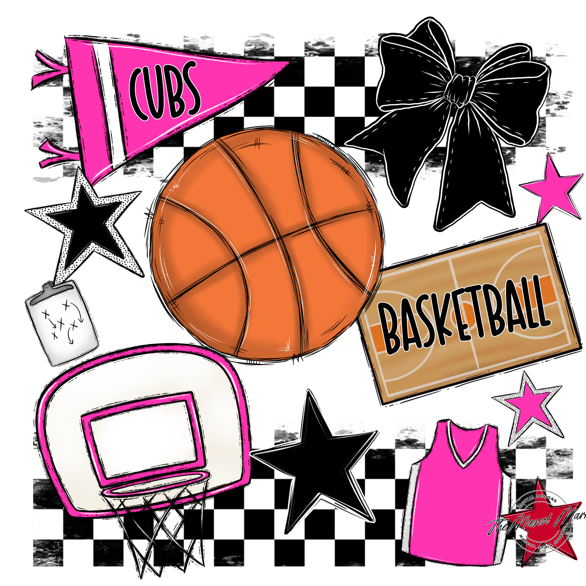 Cubs Checkers Basketball Spirit Design-Pink