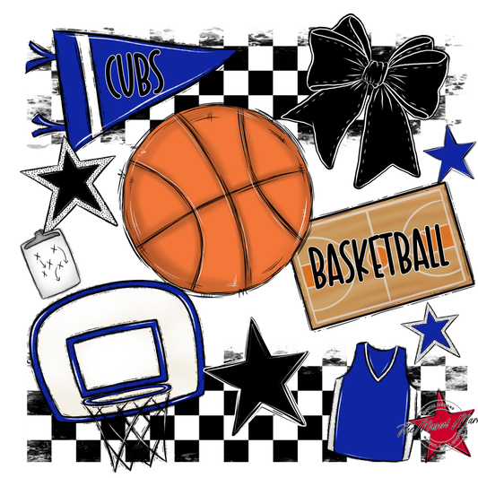 Cubs Checkers Basketball Spirit Design-Royal Blue