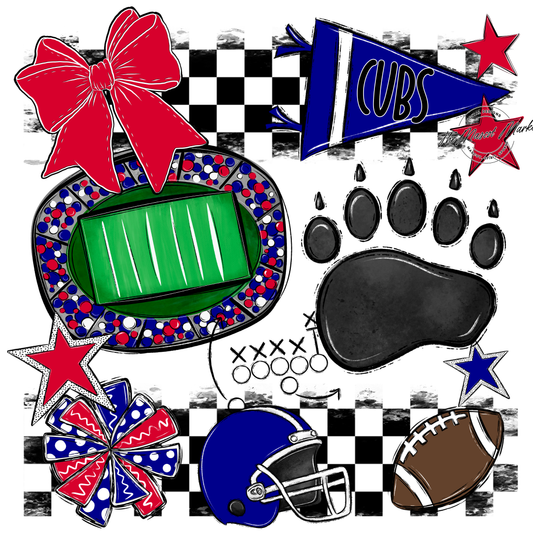 Cubs Checkers Mascot Spirit Design-Blue-Red