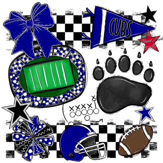 Cubs Checkers Mascot Spirit Design-Blue