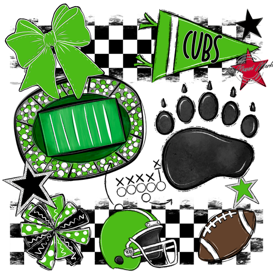 Cubs Checkers Mascot Spirit Design-Bright Green