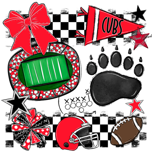 Cubs Checkers Mascot Spirit Design-Bright Red