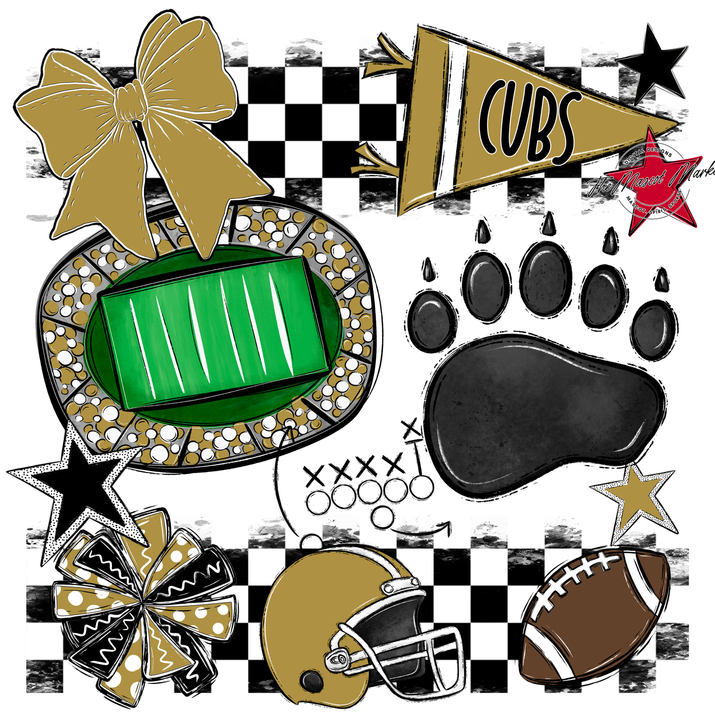 Cubs Checkers Mascot Spirit Design-Gold