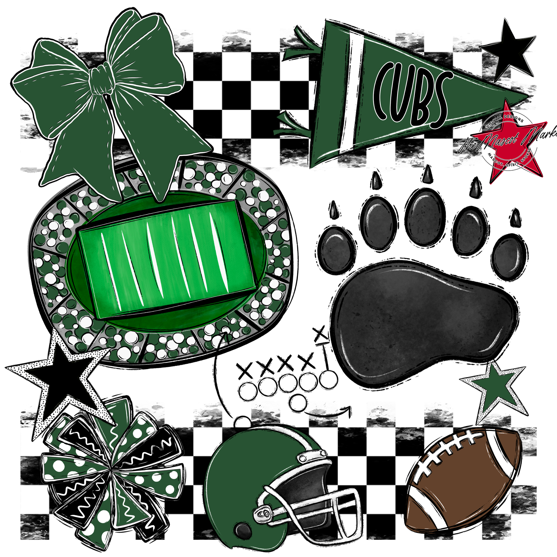 Cubs Checkers Mascot Spirit Design-Green