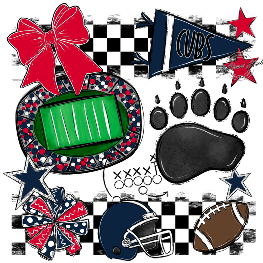 Cubs Checkers Mascot Spirit Design-Navy-Red