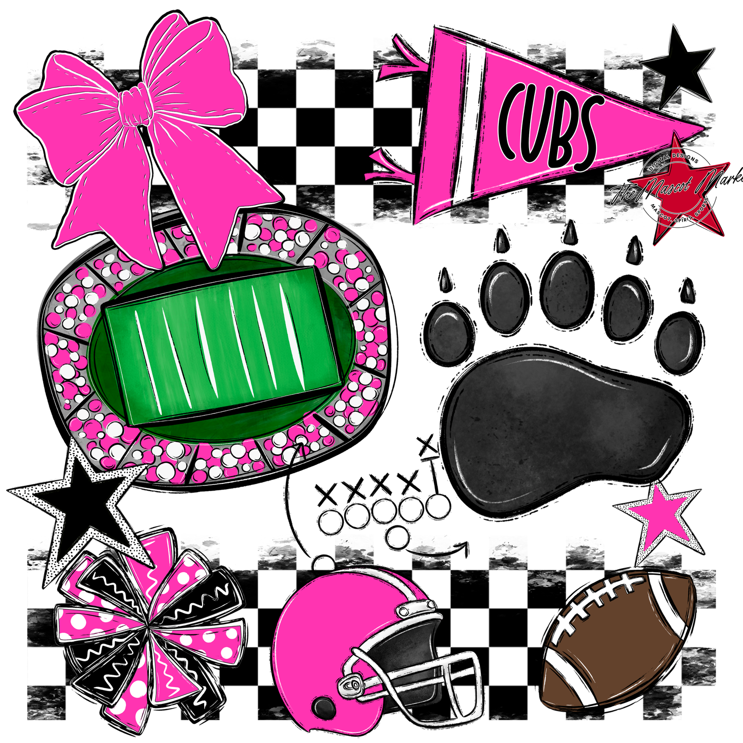 Cubs Checkers Mascot Spirit Design-Pink