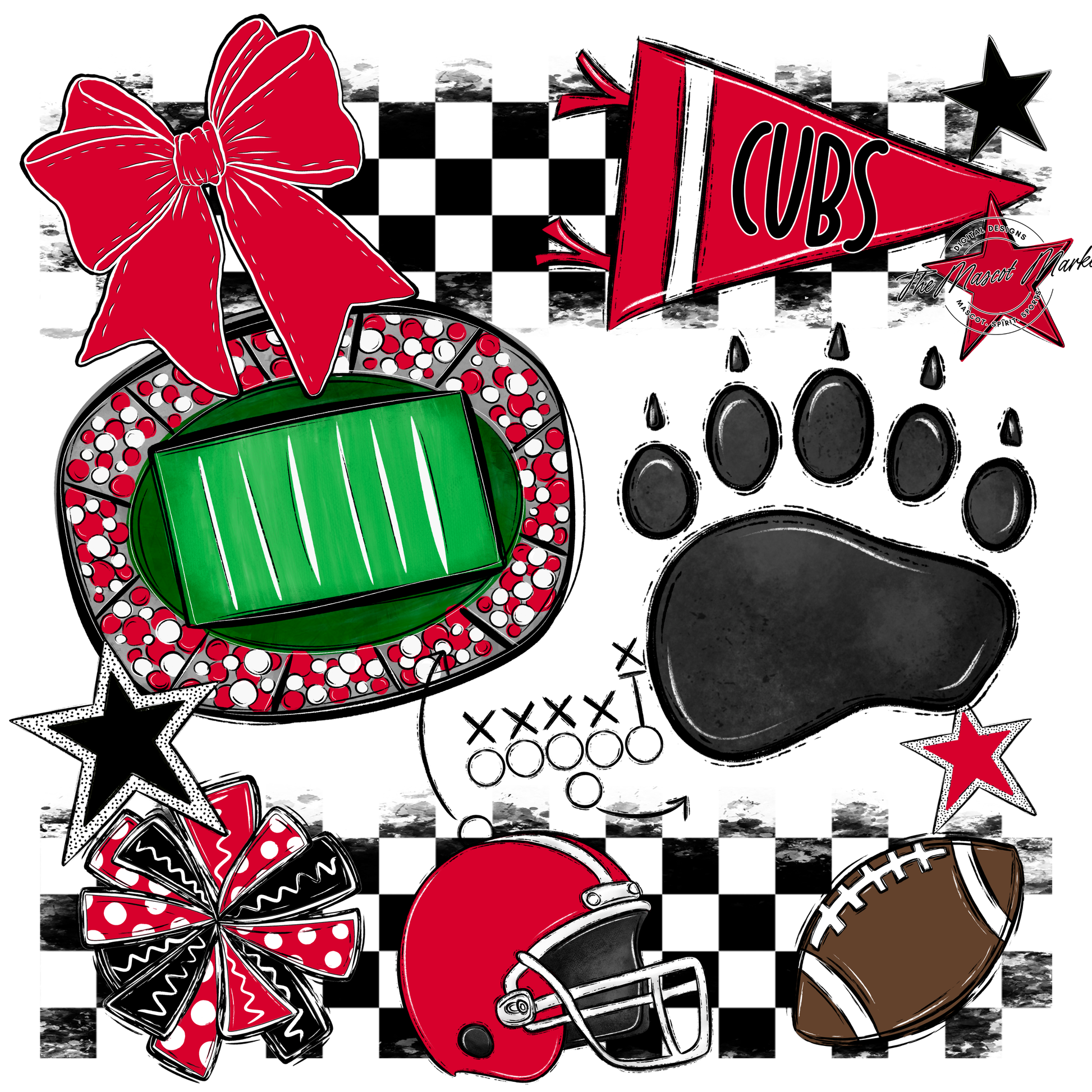 Cubs Checkers Mascot Spirit Design-Red