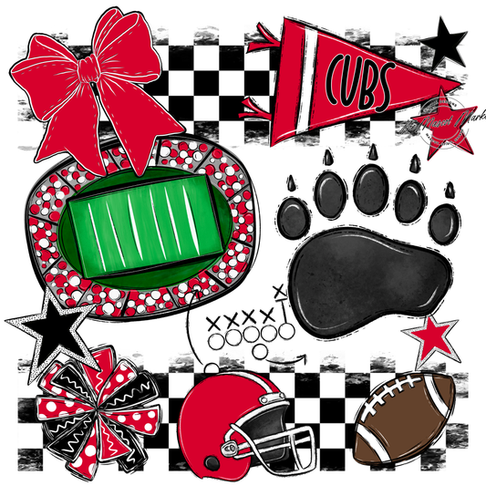 Cubs Checkers Mascot Spirit Design-Red