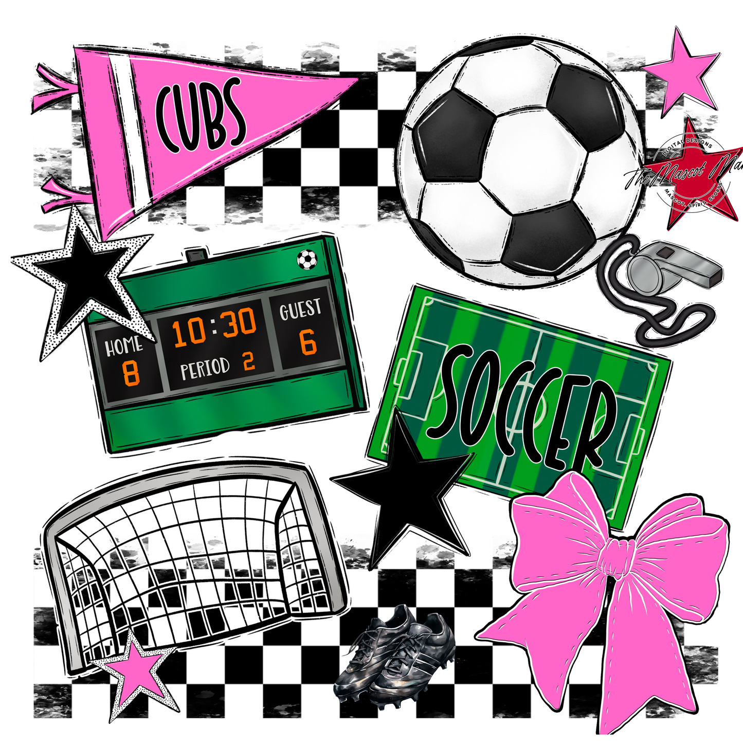 Cubs Checkers Soccer Spirit Design-Baby Pink
