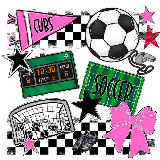 Cubs Checkers Soccer Spirit Design-Baby Pink