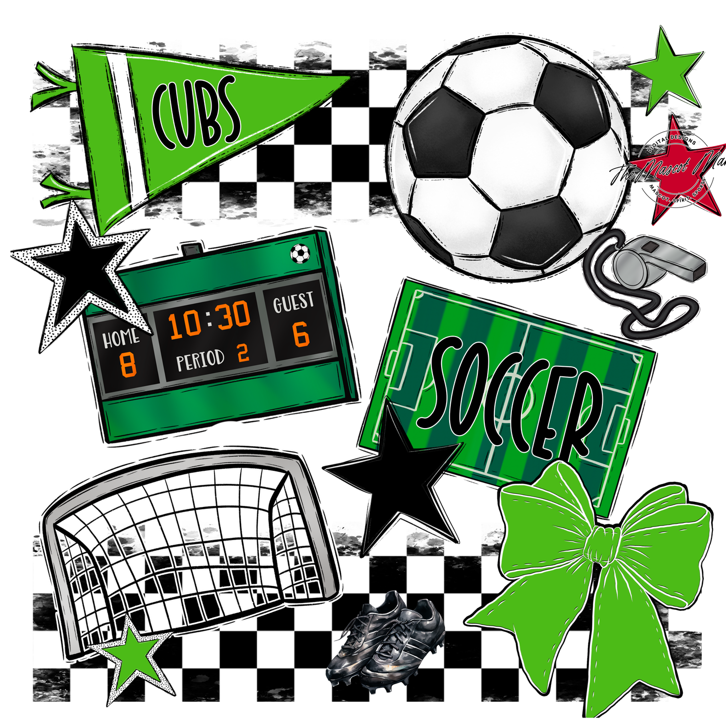 Cubs Checkers Soccer Spirit Design-Bright Green