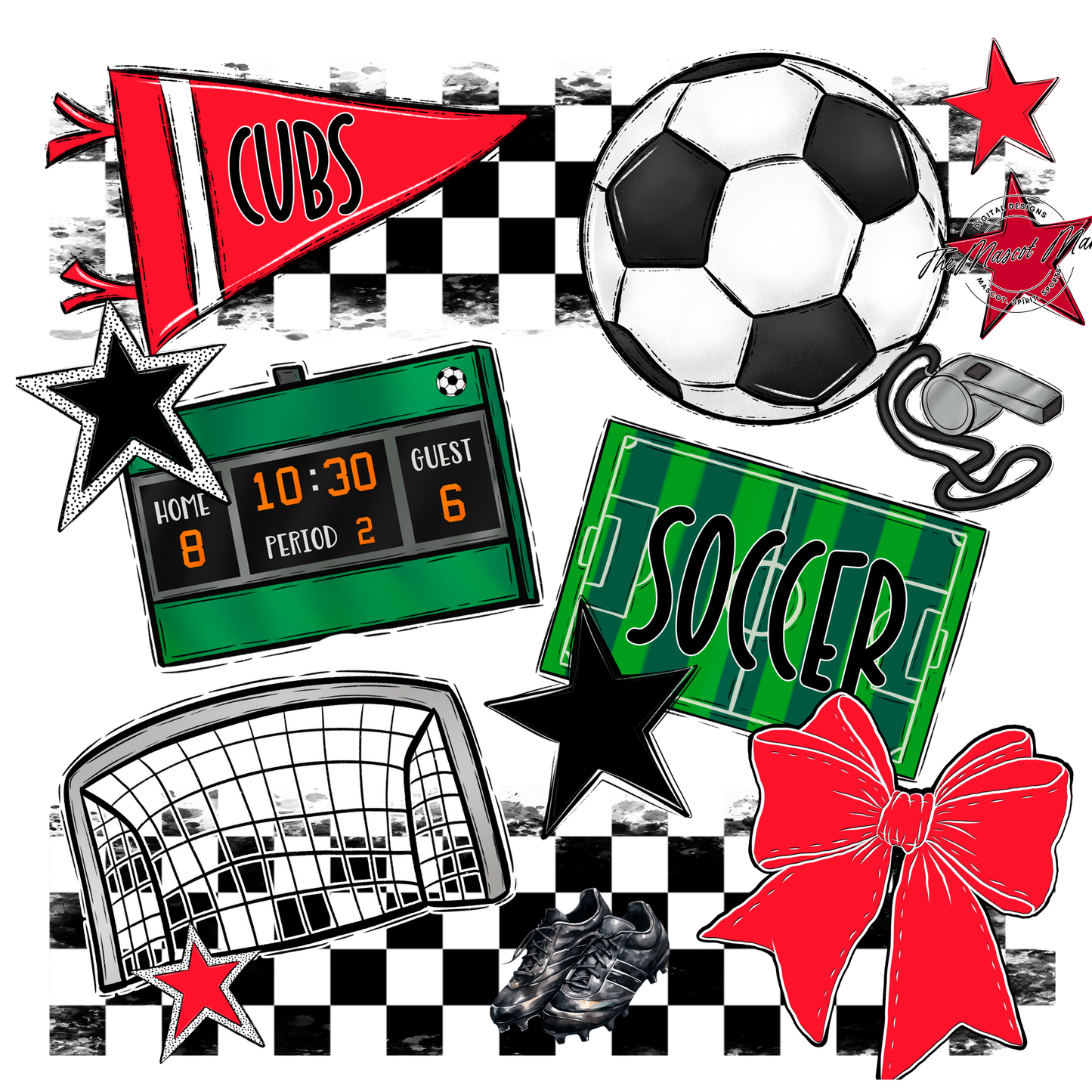 Cubs Checkers Soccer Spirit Design-Bright Red