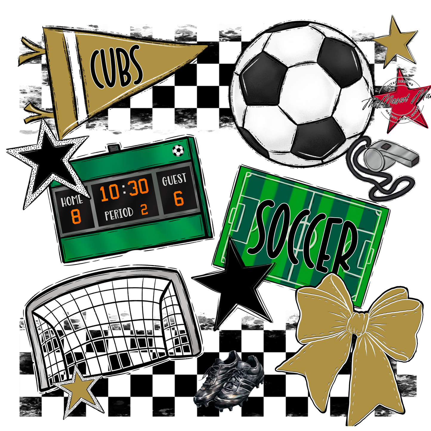 Cubs Checkers Soccer Spirit Design-Gold