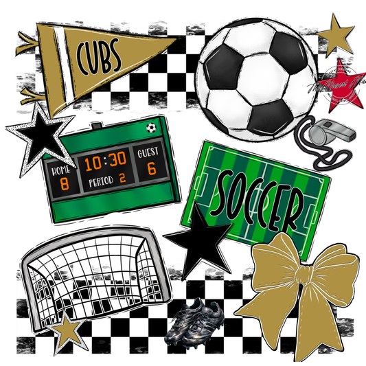 Cubs Checkers Soccer Spirit Design-Gold