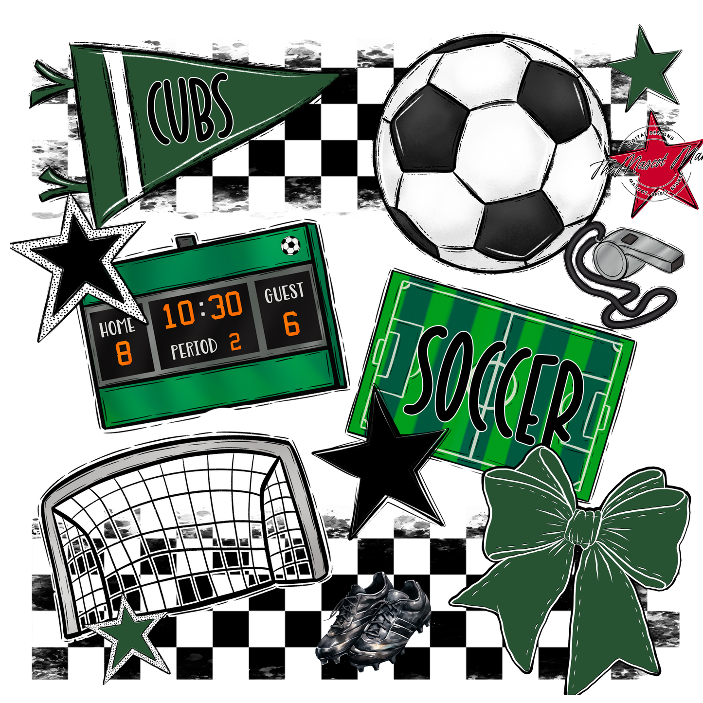 Cubs Checkers Soccer Spirit Design-Green