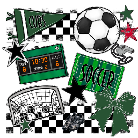 Cubs Checkers Soccer Spirit Design-Green