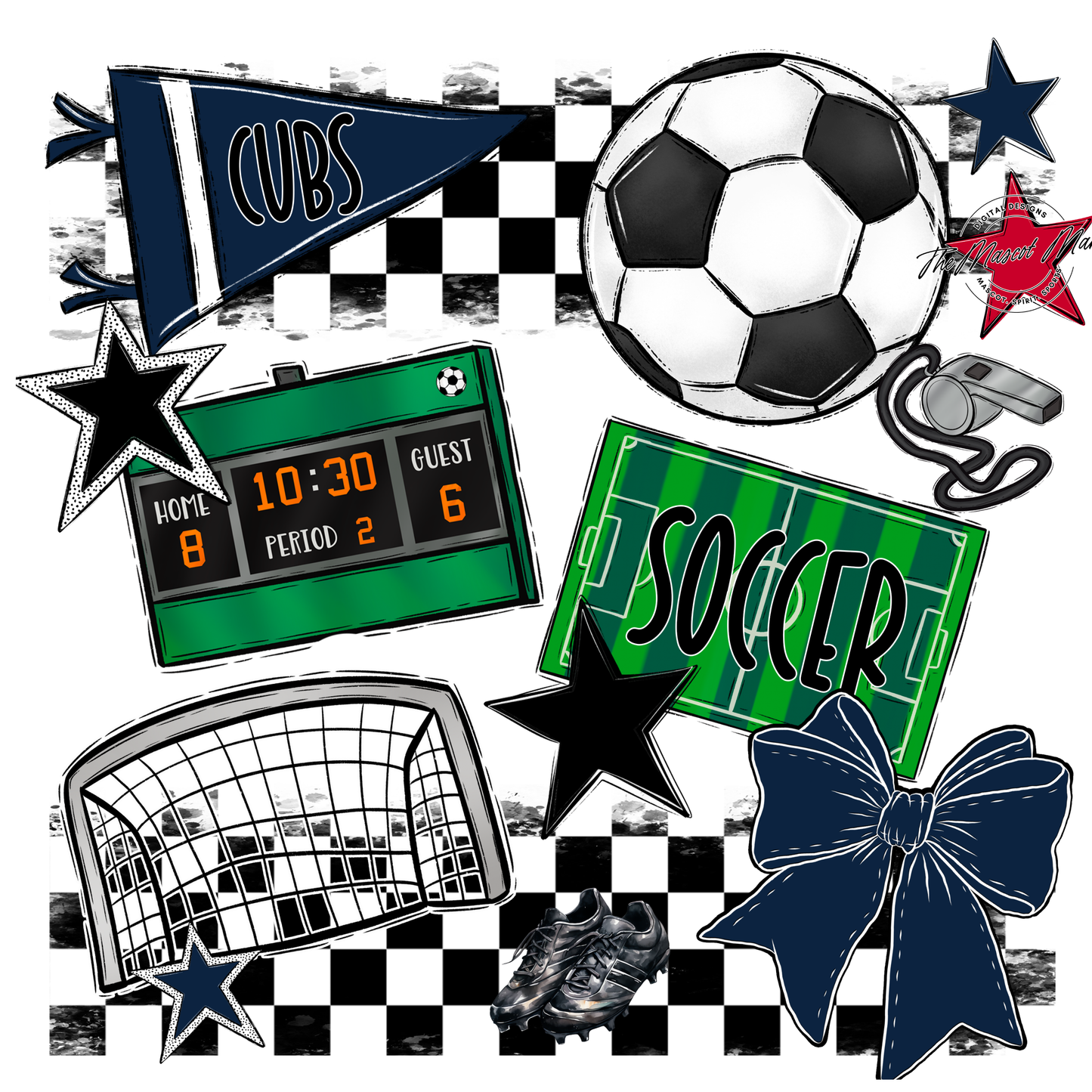 Cubs Checkers Soccer Spirit Design-Navy