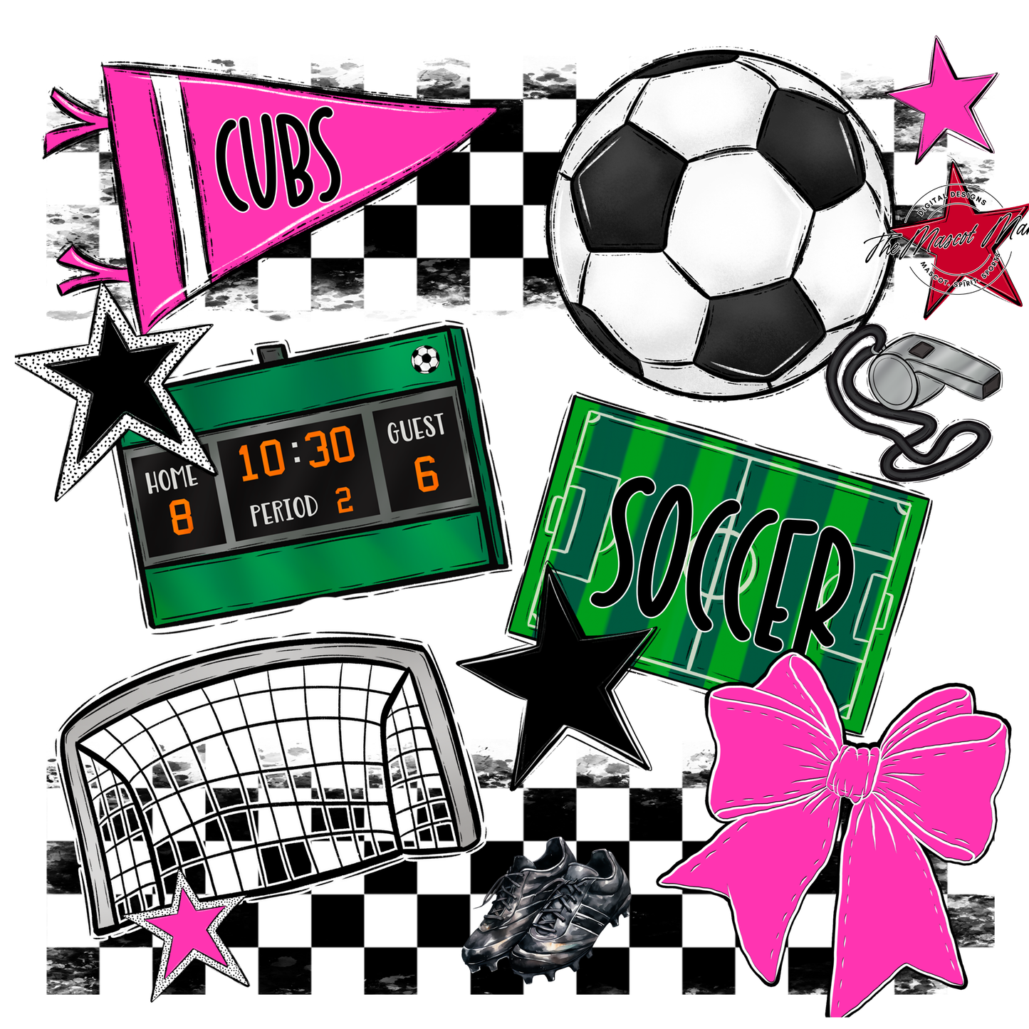 Cubs Checkers Soccer Spirit Design-Pink