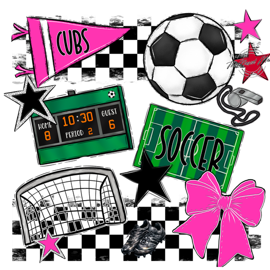 Cubs Checkers Soccer Spirit Design-Pink