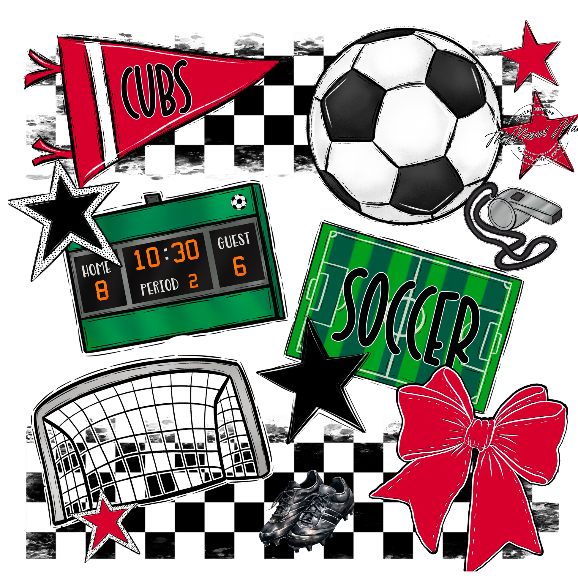 Cubs Checkers Soccer Spirit Design-Red